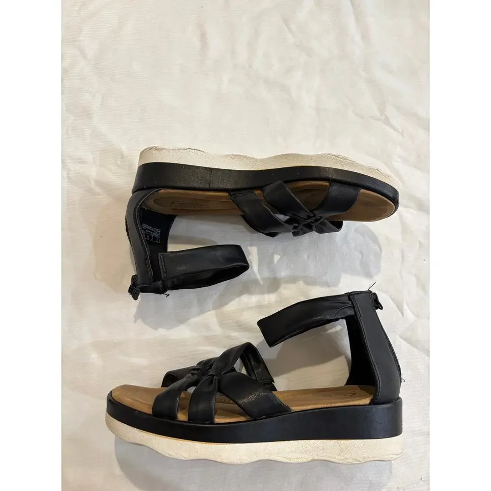 Clarks Strappy Sandals Black Clara Rae Ankle Strap Comfort Zip Womens 8 M